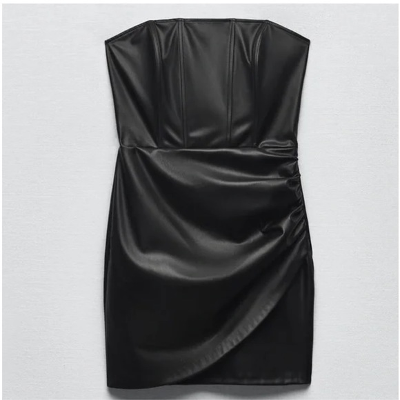 ZARA Black Leather Mini Dress - Picture 4 of 4